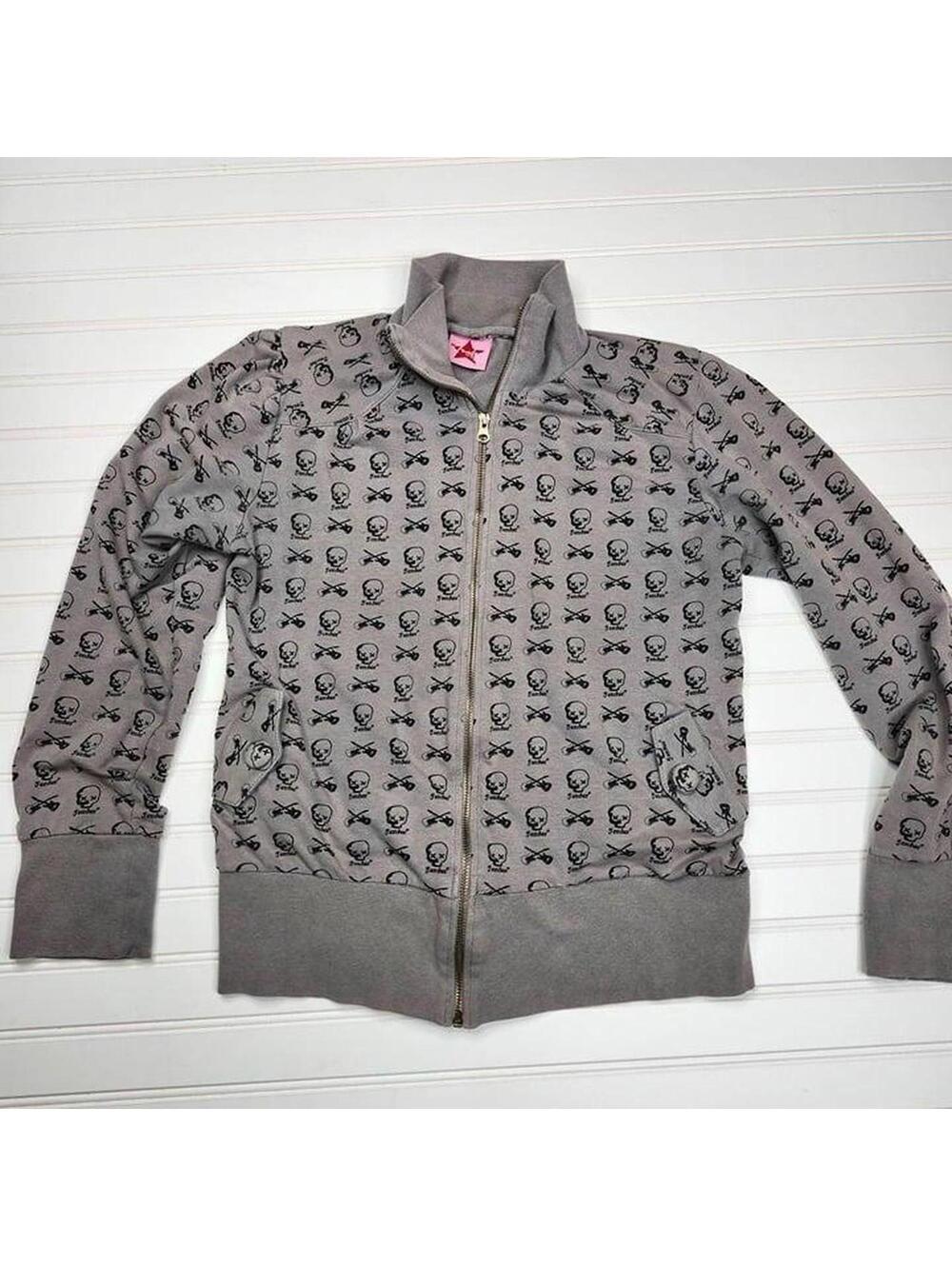 Fender Girls' Grey Zip-Up Hoodie with Skull Print XXL